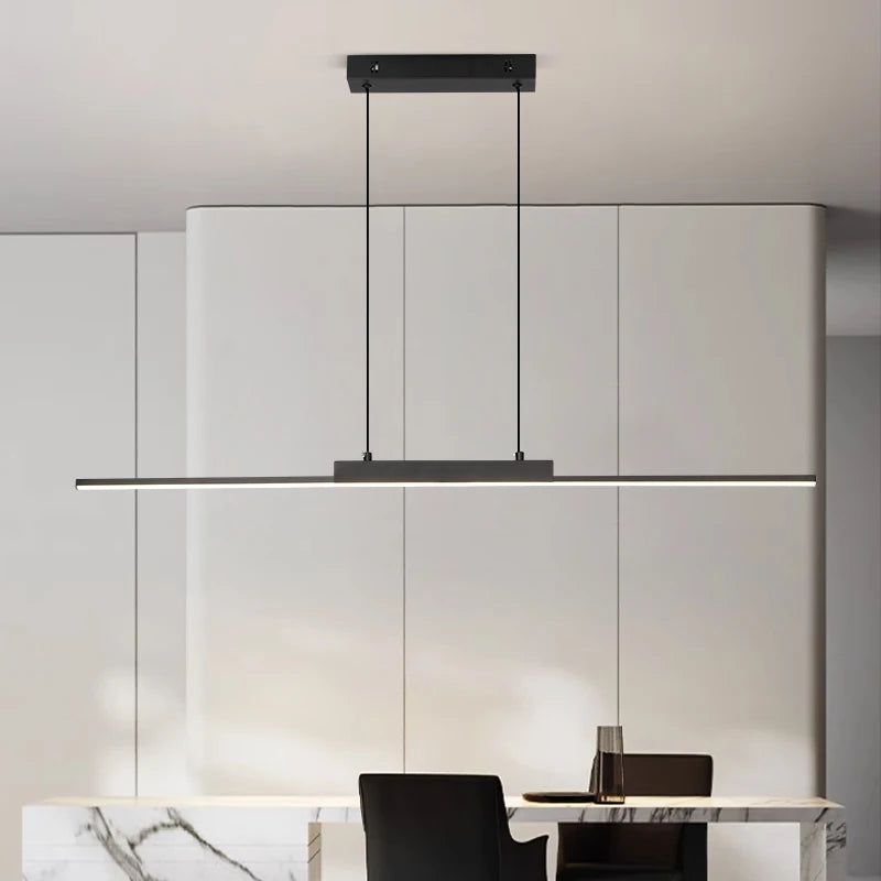 Modern Linear LED Pendant Light Dining Room Kitchen Bar Adjustable Height Tri-Color Chandelier