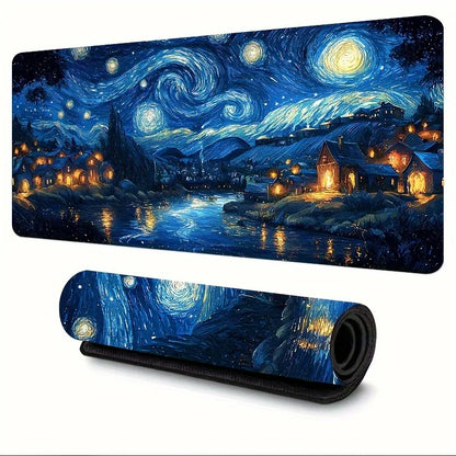 Starry Night Mouse Pad Large Non-Slip Artistic Desk Mat