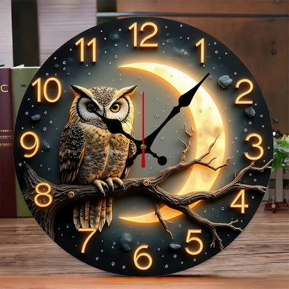 Moonlight Wooden Round Wall Clock Warm Finish Silent Movement Easy Hanging Design