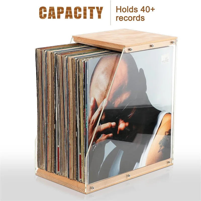 Wooden Record Rack Vinyl Display Stand Desktop Ornament Transparent Album Holder Home Office Decor
