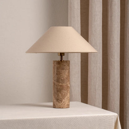 Cylindrical Marble LED Table Lamp White Fabric Lampshade Living Room Study Restaurant Bedroom Desk
