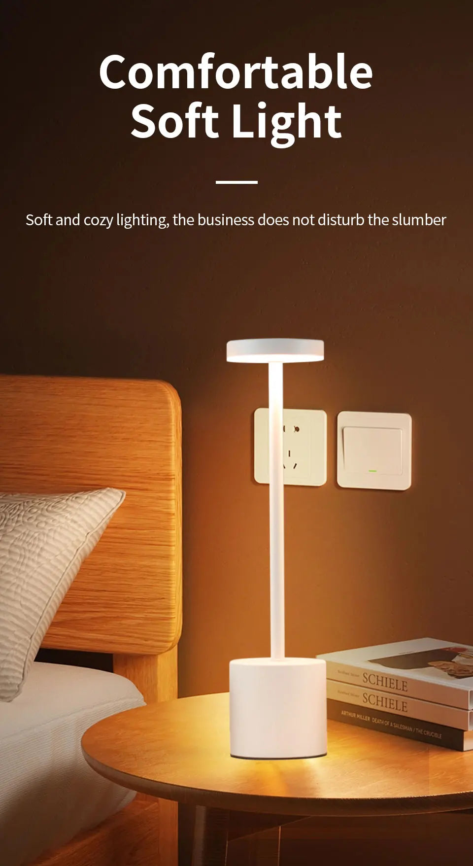 USB Rechargeable Desk Lamp – Touch Stepless Dimmer 3 Colour Modes