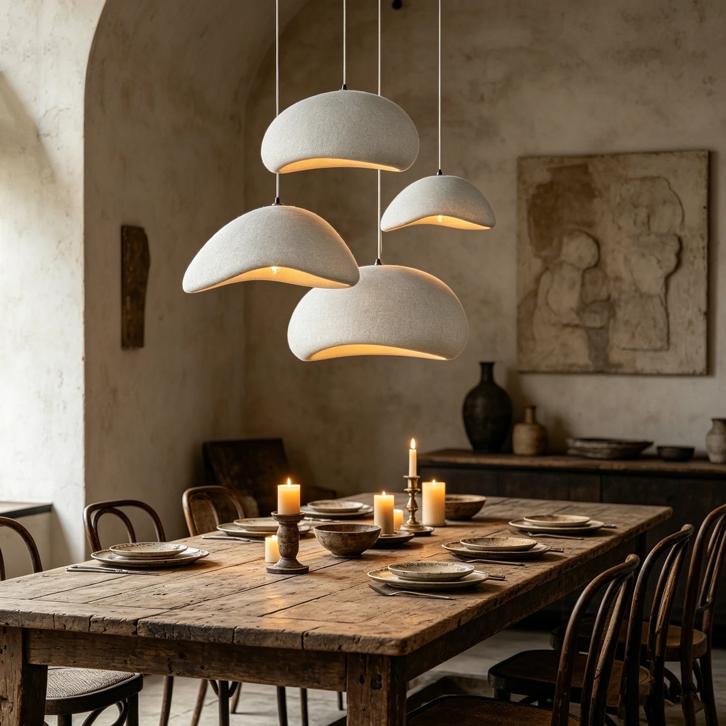 Nordic Wabi Sabi LED Pendant Light Ceiling Chandelier Bedroom Living Room Grey White D30-D60 Modern