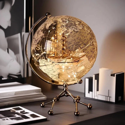 Luxury Modern Globe Ornament With Sailboat Accent Elegant Metal Sculpture For Living Room TV Stand