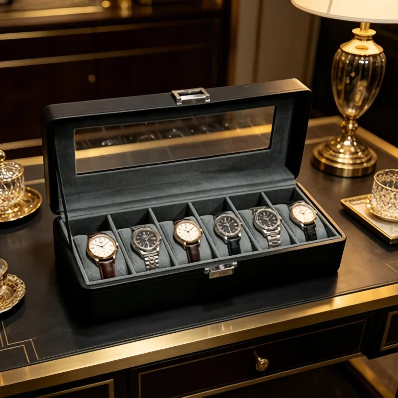 Slot Lockable Leather Watch Box Set Men Display Organizer Bracelet Storage