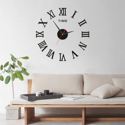 3D Acrylic Mirror Wall Clock Self-Adhesive DIY Large Round Layout Choice of Finishes