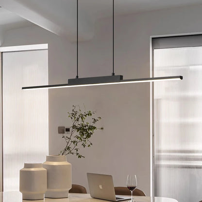 Modern Linear LED Pendant Light Dining Room Kitchen Bar Adjustable Height Tri-Color Chandelier