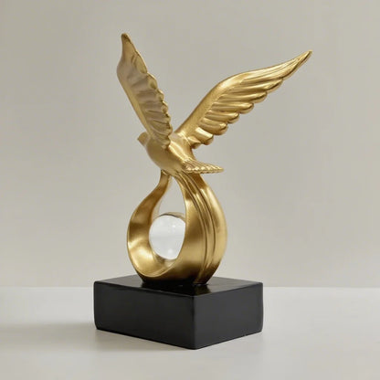 Eagle Crystal Ball Sculpture Modern Resin Statue Gold, White or Black
