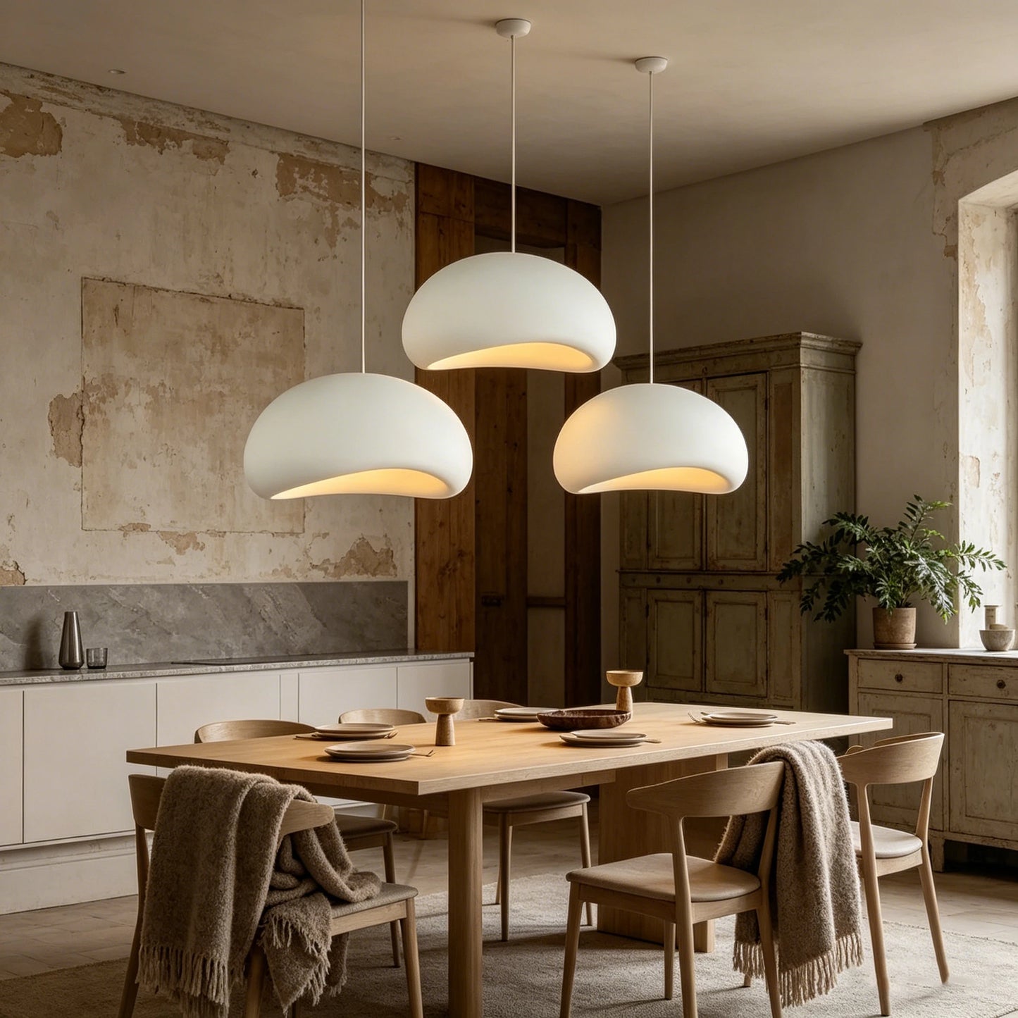 Nordic Wabi Sabi LED Pendant Light Ceiling Chandelier Bedroom Living Room Grey White D30-D60 Modern