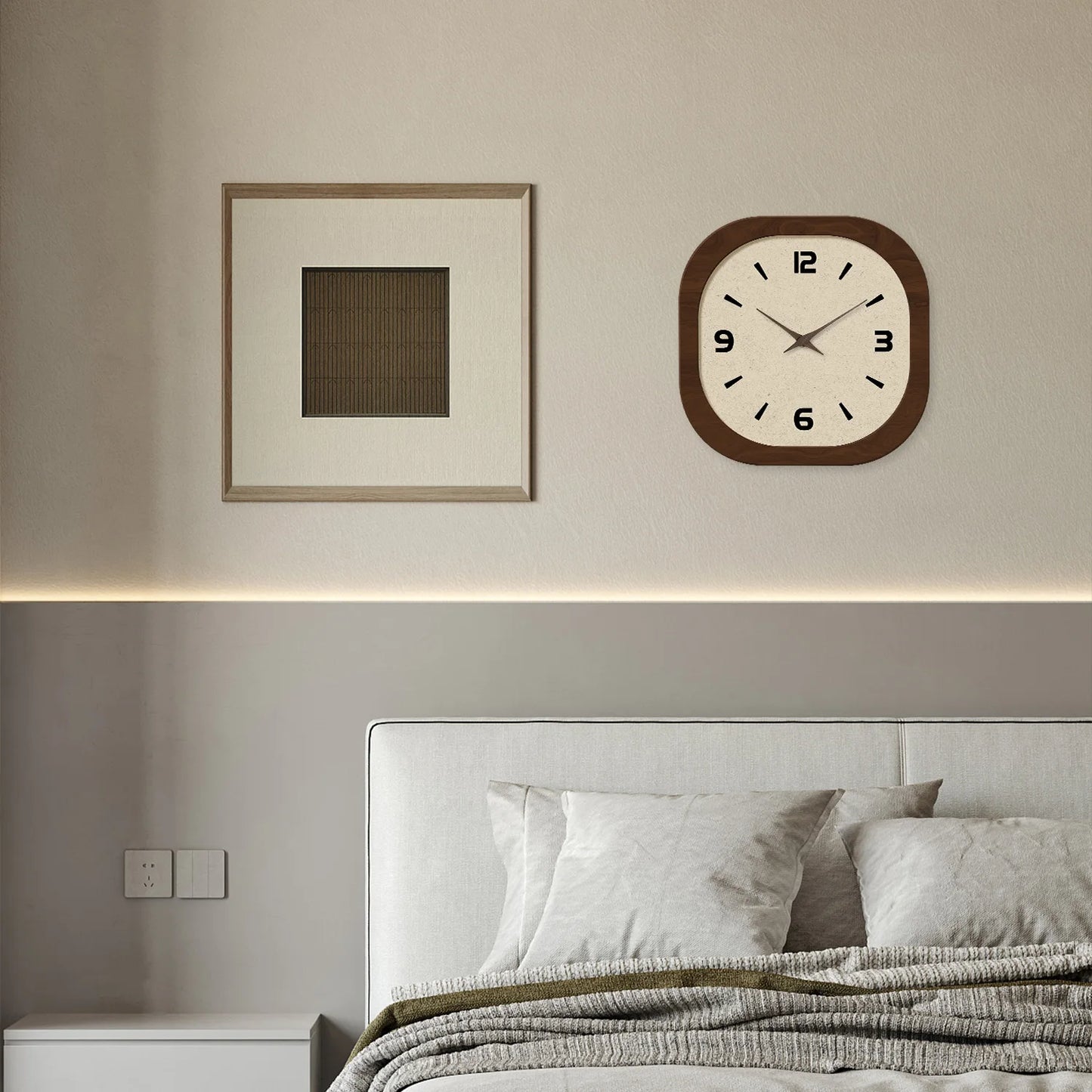 French-Style Retro Cream Crystal Porcelain Square-Shaped Simple Pattern Wooden Wall Clock for