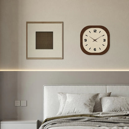 French-Style Retro Cream Crystal Porcelain Square-Shaped Simple Pattern Wooden Wall Clock for