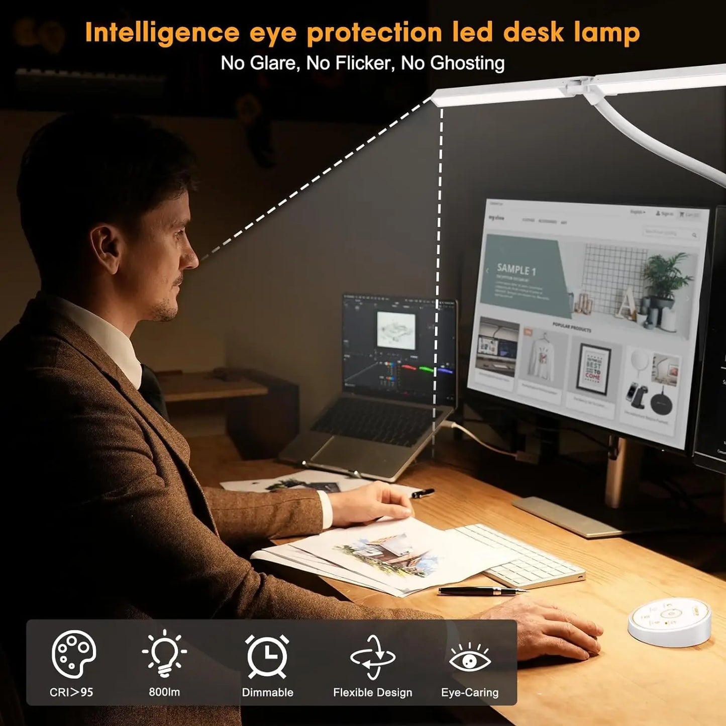 LED Architect Desk Lamp – Double Head Gooseneck 5 Colour Dimmer