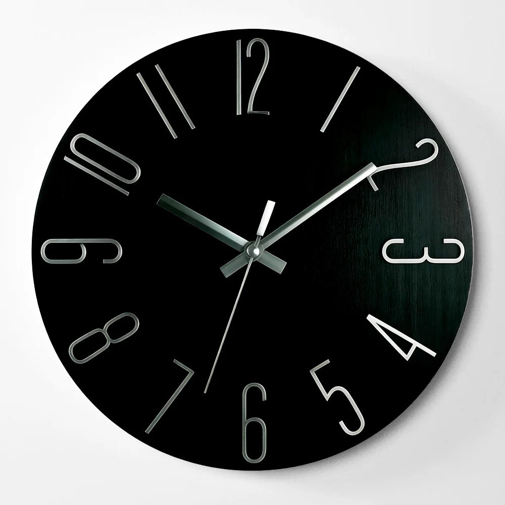 12 inch Minimalist Wall Clock 4mm 3D Numbers Silent Sweep Movement Perfect For Living Room Bedroom