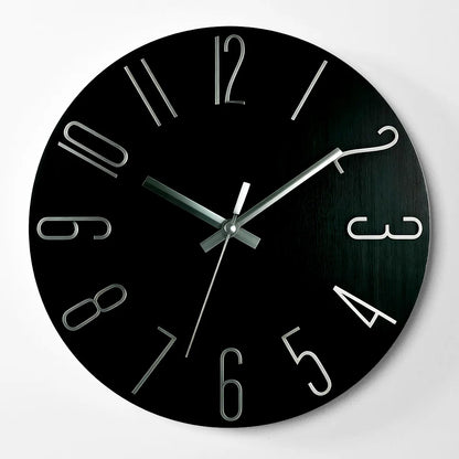 12 inch Minimalist Wall Clock 4mm 3D Numbers Silent Sweep Movement Perfect For Living Room Bedroom