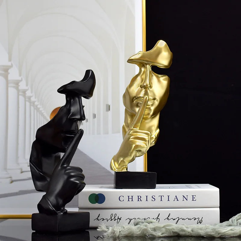 Thinker Statue Sculpture Silence Is Gold Resin Figurine Retro Home Office Desk Decor Ornament Gift