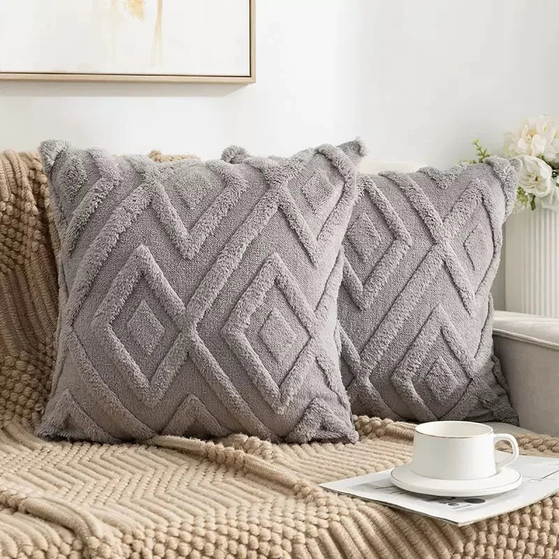 Artificial Plush Geometric Pattern Throw Pillow Covers Suitable for Various Occasions Such as