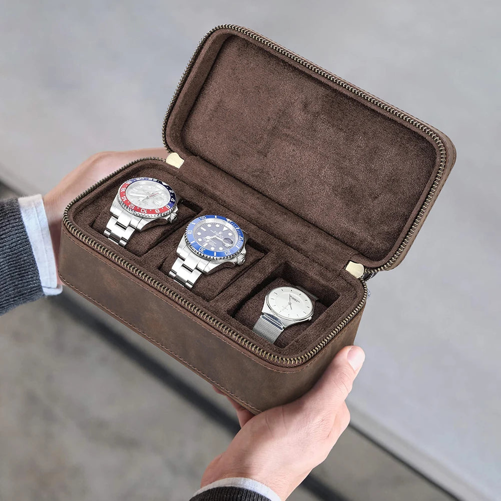 Genuine leather Watch Case Jewellery Travel Storage Box for Ring Earrings Cufflinks