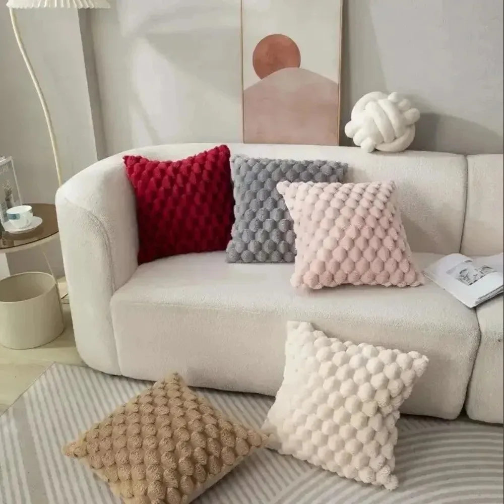 Pineapple Grid Turtle Pattern 3D Soft Plush Throw Pillowcase Cream White For Living Room Sofa