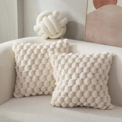 Pineapple Grid Turtle Pattern 3D Soft Plush Throw Pillowcase Cream White For Living Room Sofa