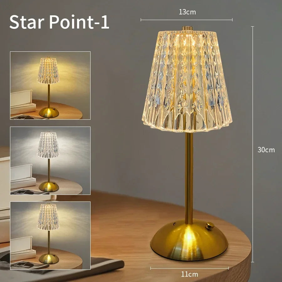 Crystal LED Table Lamp Touch Sensor Rechargeable Night Light Bedroom Bedside Bar Hotel Decor