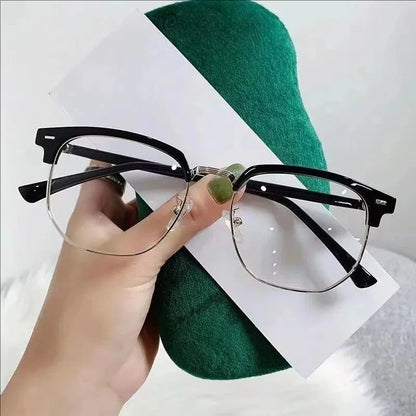 Fashion Unisex Square Plain Glasses for Men Women Metal Frame Polygon Eyeglasses Gentle Black anti