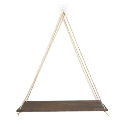 Wood Rope Hanging Wall Shelf Floating Swing Design Natural Build Display Plants and Decor