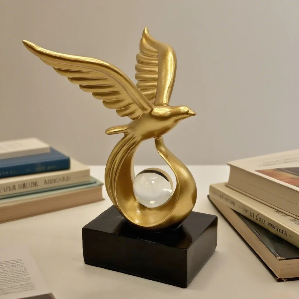 Eagle Crystal Ball Sculpture Modern Resin Statue Gold, White or Black