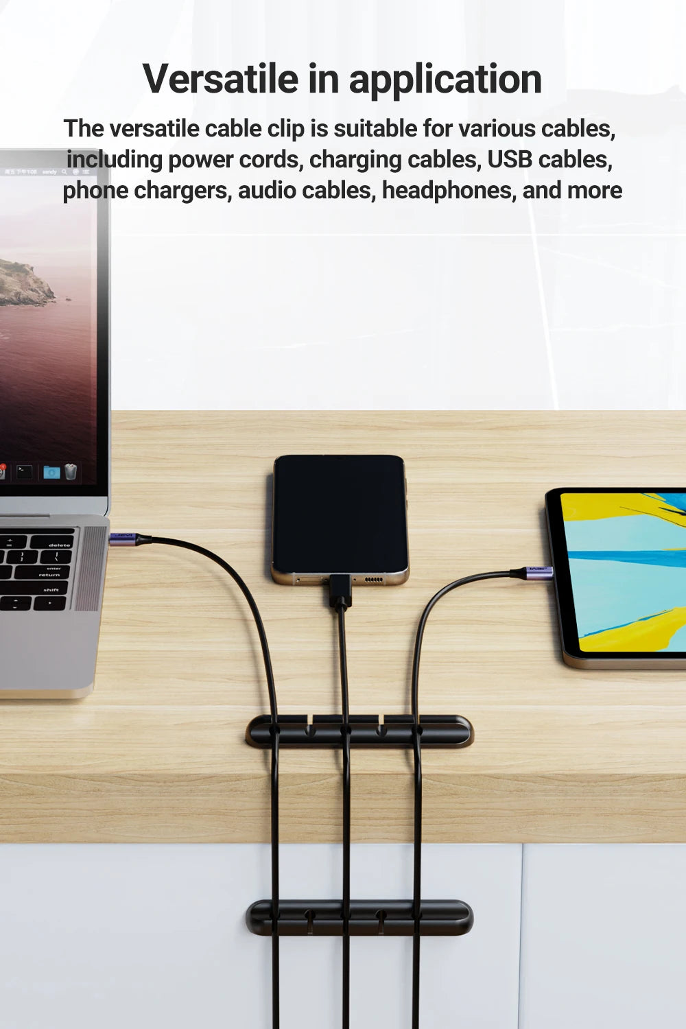 Cable Management Clips – Desk Cord Organiser for USB Cables