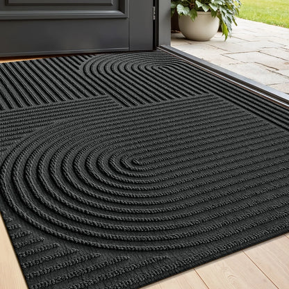 Grooved Geometric Doormat Non-Slip Scraper Entrance Mat 2 Sizes
