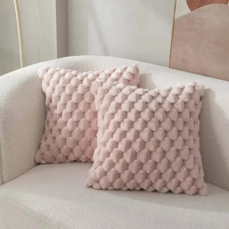 Pineapple Grid Turtle Pattern 3D Soft Plush Throw Pillowcase Cream White For Living Room Sofa