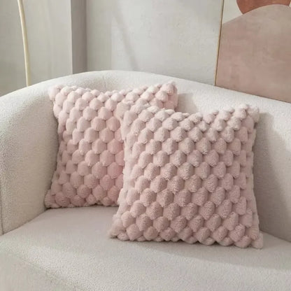 Pineapple Grid Turtle Pattern 3D Soft Plush Throw Pillowcase Cream White For Living Room Sofa