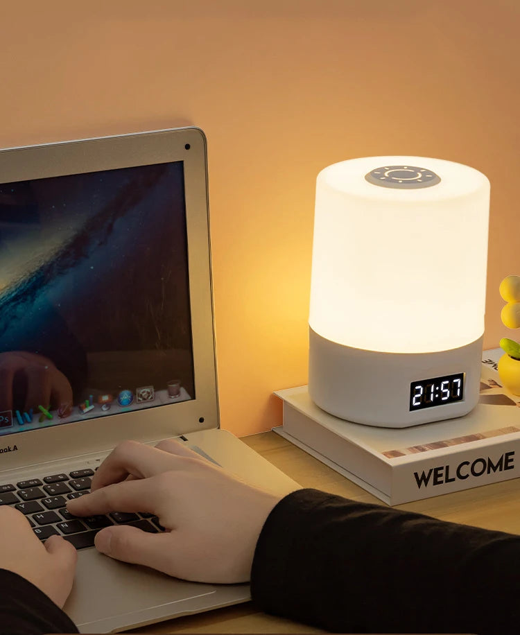 LED Desk Lamp with Clock – USB Rechargeable Touch Dimmer Bedside