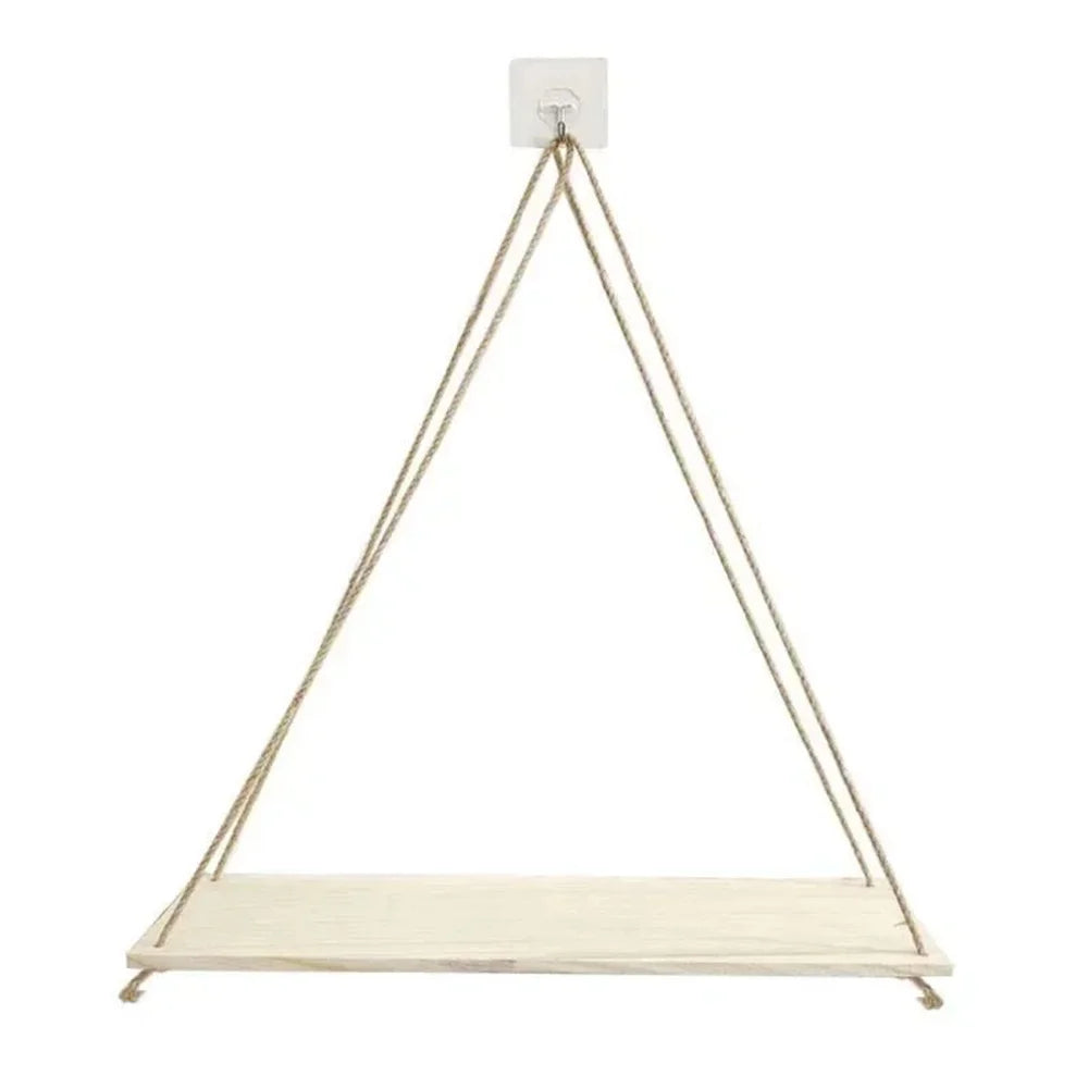 Wood Rope Hanging Wall Shelf