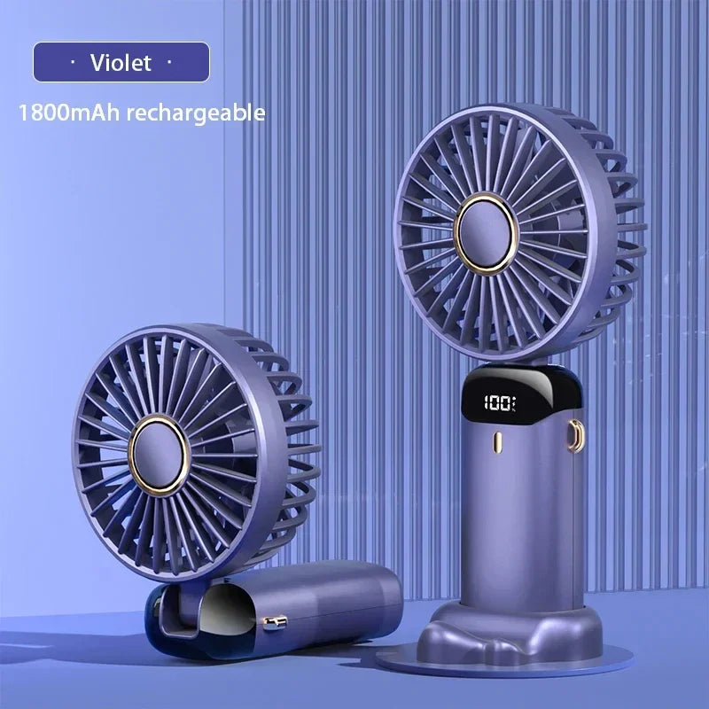 Portable Handheld Mini Fan Foldable Neck Hanging Fans Speed USB Rechargeable with Phone Stand and
