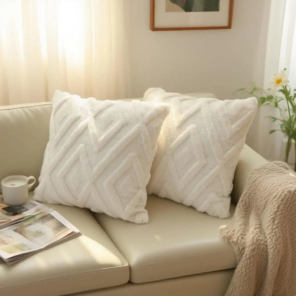 Artificial Plush Geometric Pattern Throw Pillow Covers Suitable for Various Occasions Such as
