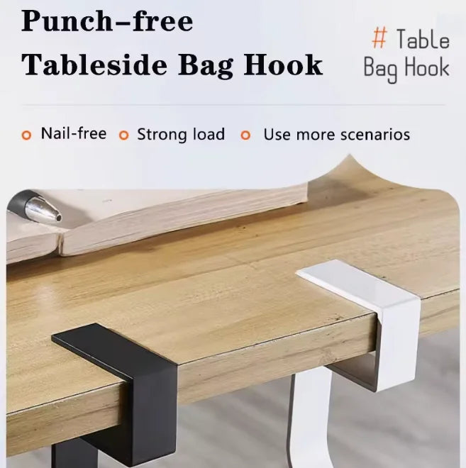 Punch-Free Desk Hook Under-Desk Bag Hanger Aluminium Portable