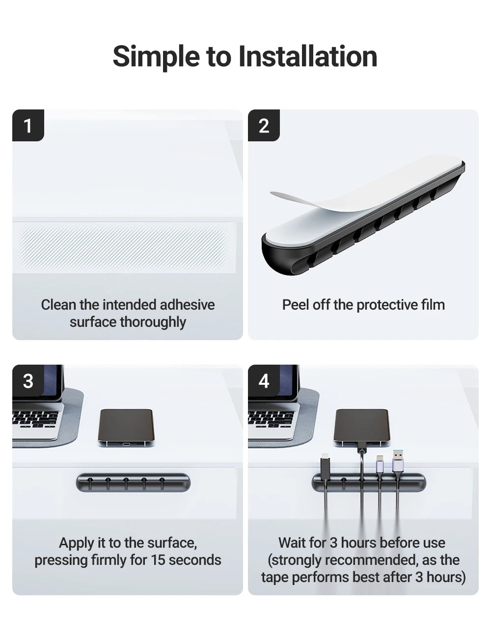 Cable Management Clips – Desk Cord Organiser for USB Cables