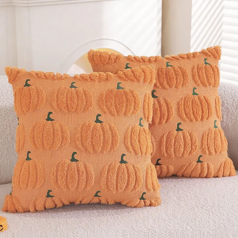 Fall Halloween Throw Pillow Covers Decorative Pumpkin Pattern Pillowcase Soft Plush Faux
