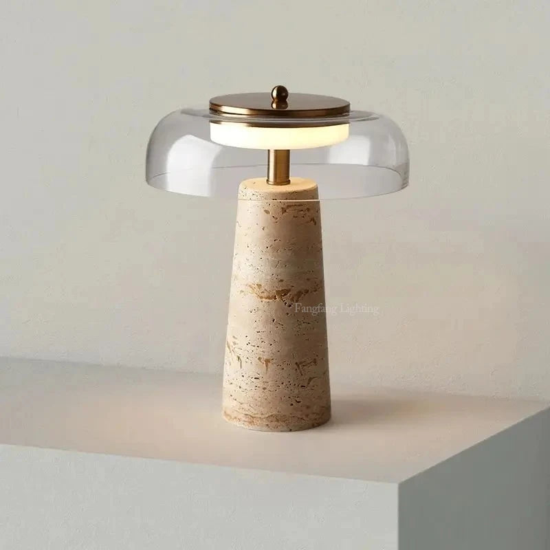 Mushroom Shaped Travertine Table Lamp Modern Natural Yellow Cave Stone Desk Indoor Decor Lighting