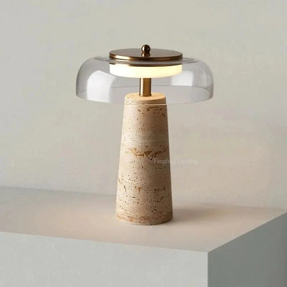 Mushroom Shaped Travertine Table Lamp Modern Natural Yellow Cave Stone Desk Indoor Decor Lighting