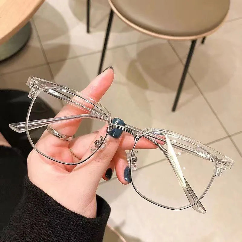 Fashion Unisex Square Plain Glasses for Men Women Metal Frame Polygon Eyeglasses Gentle Black anti