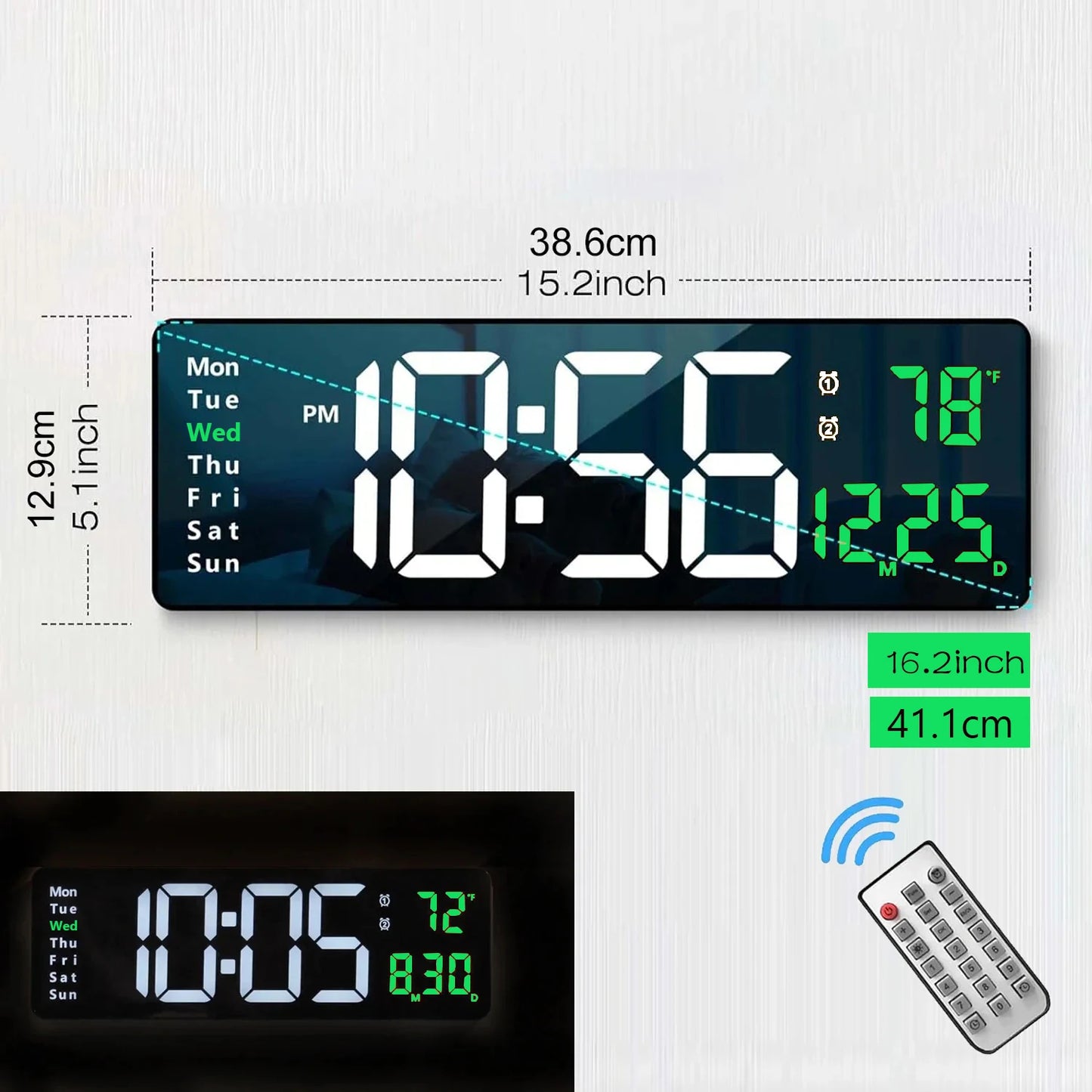 16" LED Digital Wall Clock with Remote