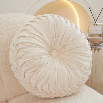 Pleated Velvet Pumpkin Cushion Round Floor & Chair Pillow 35cm