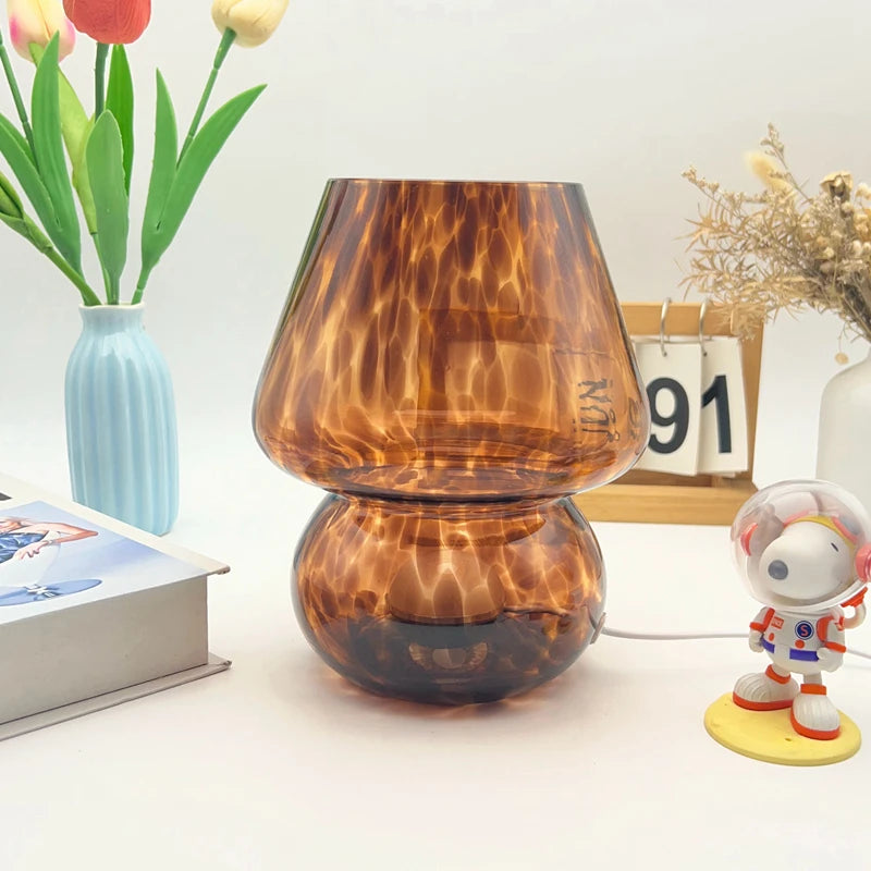 Colorful Glass Mushroom Table Lamp Bedside Cream Style Ambient Bedroom Decoration Night Light