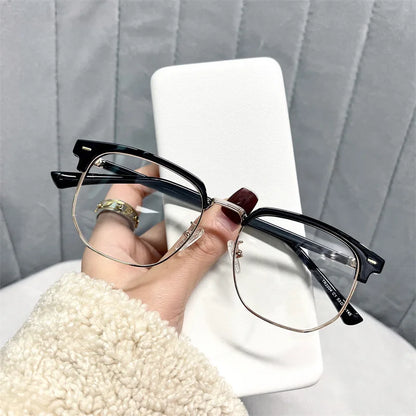 Fashion Unisex Square Plain Glasses for Men Women Metal Frame Polygon Eyeglasses Gentle Black anti