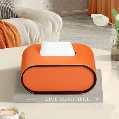 Leather Tissue Box Cover Oval Desktop Napkin Holder