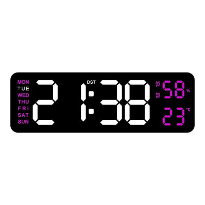 9" LED Digital Wall and Alarm Clock Temp and Humidity Display Auto Dimmer USB Powered