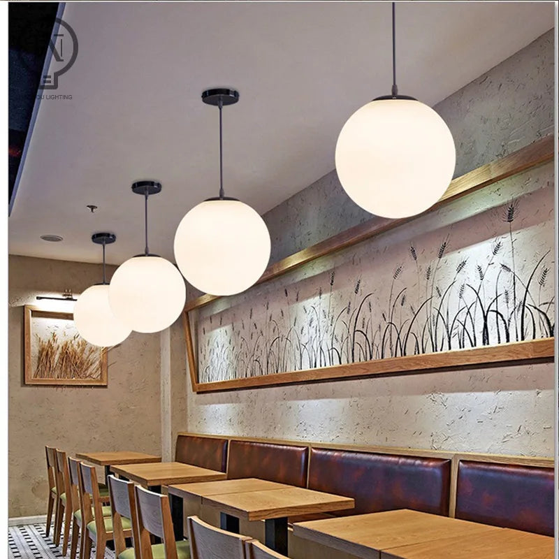 Glass Ball Pendant Lights White Globe Hanging Lamps Bar Restaurant Deco Luminaire