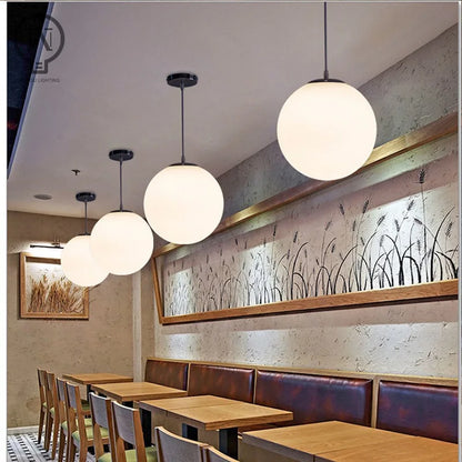 Glass Ball Pendant Lights White Globe Hanging Lamps Bar Restaurant Deco Luminaire