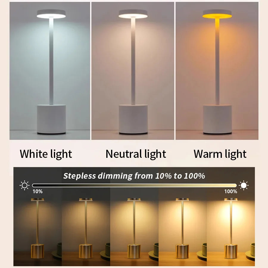 USB Rechargeable Desk Lamp – Touch Stepless Dimmer 3 Colour Modes